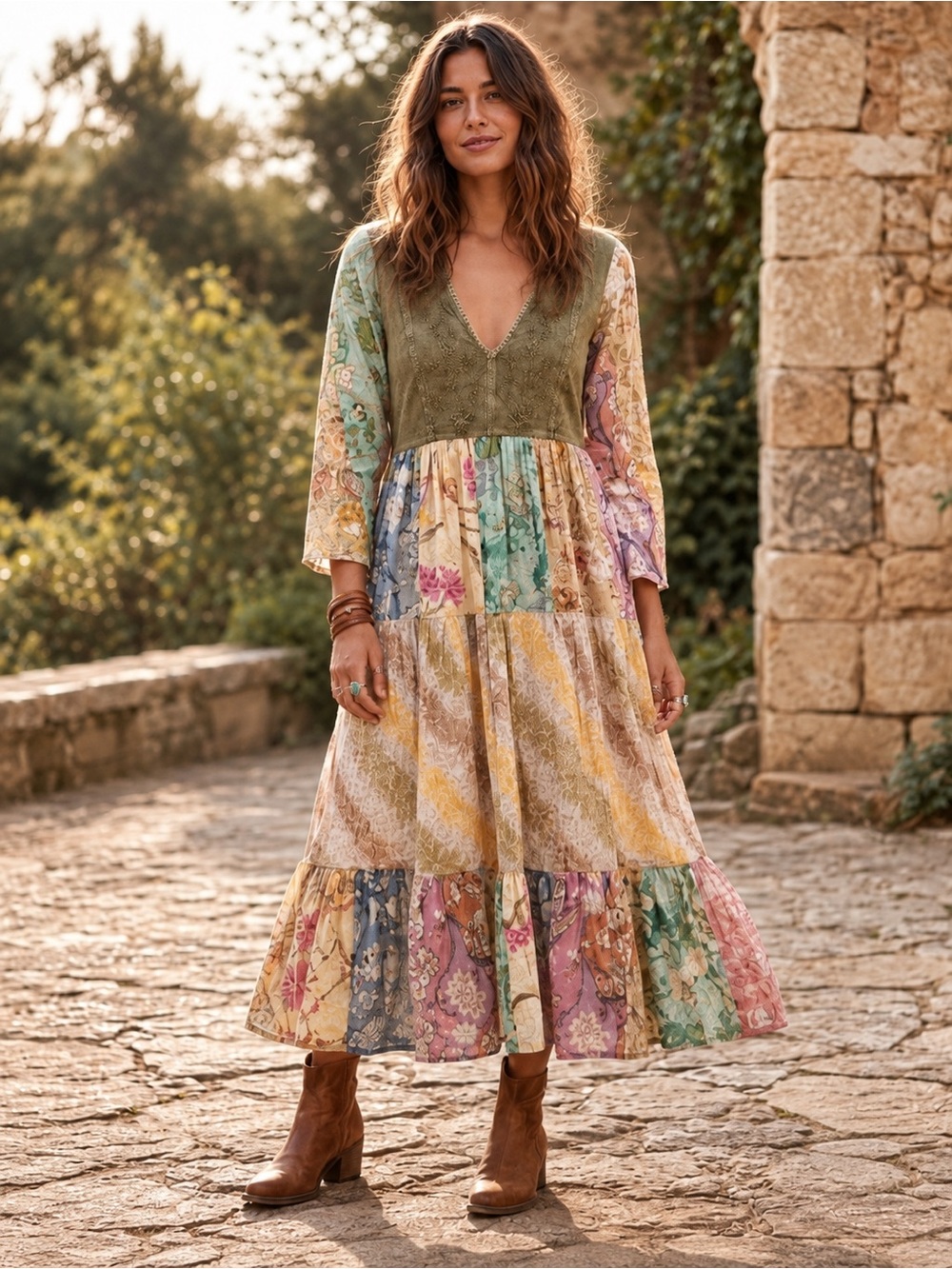 #28 New!!! Bohemian Multi-Color Tiered Maxi Dress